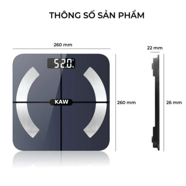 Cân Điện Tử Thông Minh KAW Bluetooth - Màn Hình LED, Kính Cường Lực, Theo Dõi Sức Khỏe Gia Đình 229.000₫ 6