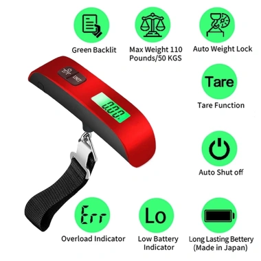 Cân hành lý KIPRUN 50kg/110lb - Cân du lịch điện tử, LCD đèn nền, tay cầm cao su, cảm biến nhiệt độ