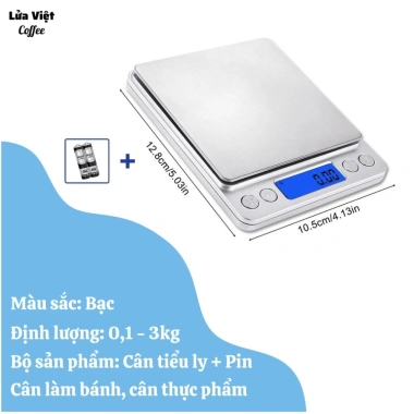 Cân Tiểu Ly Mini Điện Tử i2.000 0.01g - 3kg, Độ Chính Xác Cao, Thép Không Gỉ, Dùng Làm Bánh