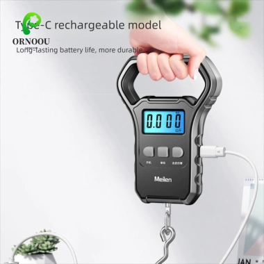 Cân treo điện tử ORNOOU 50kg sạc USB, màn hình số - cho hành lý, cá, câu cá