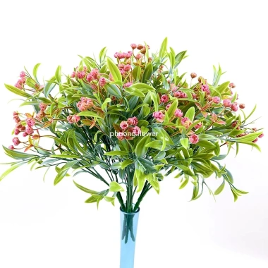 Cành cây giả lá ô liu nhựa dài 34cm, có hoa, đẹp khi cắm lọ hoa - Giá 15.200₫