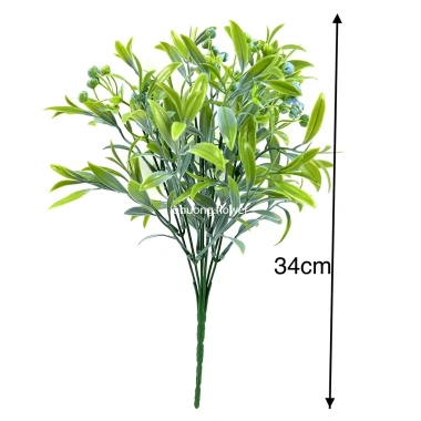 Cành cây giả lá ô liu nhựa dài 34cm, có hoa, đẹp khi cắm lọ hoa - Giá 15.200₫