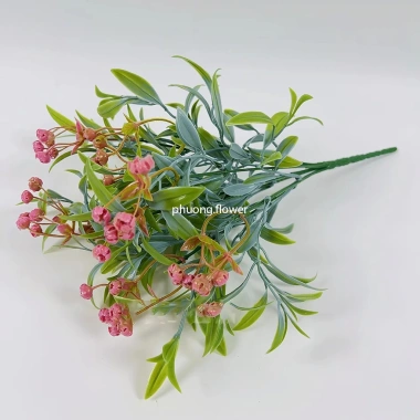 Cành cây giả lá ô liu nhựa dài 34cm, có hoa, đẹp khi cắm lọ hoa - Giá 15.200₫
