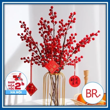 Cành đào đông đỏ 12 nhánh 1m Tết 2.026 tài lộc sang trọng decor nhà cửa