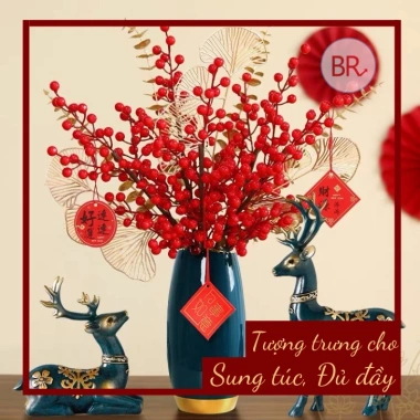 Cành đào đông đỏ 12 nhánh 1m Tết 2.026 tài lộc sang trọng decor nhà cửa