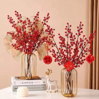 Cành đào đông đỏ 12 nhánh – Trang trí nhà cửa, văn phòng Tết 2.025, decor phòng cực xinh, giá chỉ 35.175₫ 3