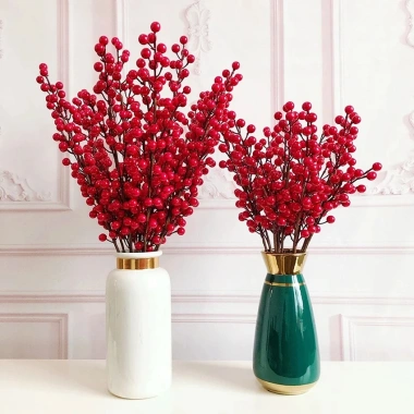 Cành đào đông đỏ 12 quả mọng - Trang trí Tết 2.025, bàn thờ, cắm bình hoa, giá 34.000 VND 2