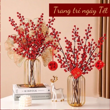 Cành đào đông đỏ 12 quả mọng - Trang trí Tết 2.025, bàn thờ, cắm bình hoa, giá 34.000 VND 5