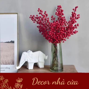 Cành đào đông đỏ 12 quả mọng - Trang trí Tết 2.025, bàn thờ, cắm bình hoa, giá 34.000 VND 6