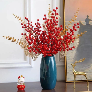 Cành Đào Đông Đỏ 90cm Phụ Kiện Trang Trí Tết May Mắn Sung Túc Tài Lộc Giá 12.500₫