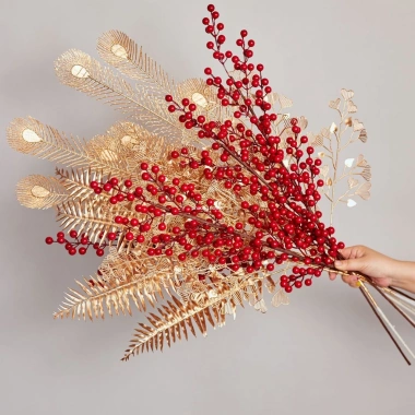 Cành Đào Đông đỏ cherry giả cao cấp kèm phụ kiện Tết sang trọng, giảm còn 12.700đ 2
