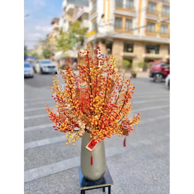 Cành Đào Đông Vàng Đỏ 12 nhánh 1m, quả to đều, decor vòng hoa Tết, tháp 2.025 giảm 30.000₫