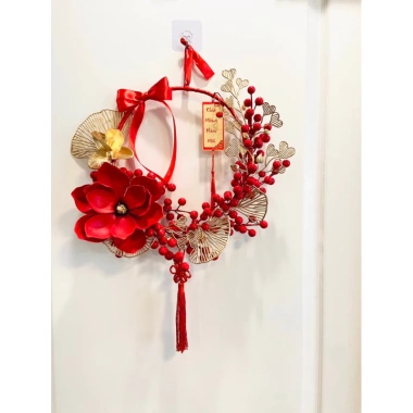 Cành Đào Đông Vàng Đỏ 12 nhánh 1m, quả to đều, decor vòng hoa Tết, tháp 2.025 giảm 30.000₫