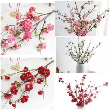 Cành đào lụa trang trí Tết, hoa đào đa màu, decor bàn tiệc nhà hàng, giá 22.200₫