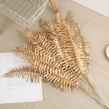 Cành dương xỉ phủ nhũ vàng, đào bông decor Tết, giá ưu đãi 20.350 VND