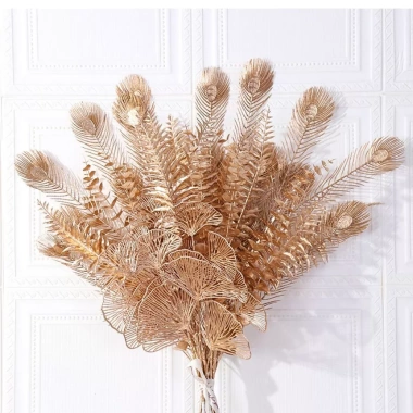 Cành dương xỉ phủ nhũ vàng, đào bông decor Tết, giá ưu đãi 20.350 VND