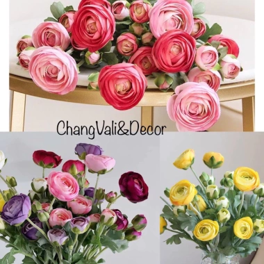 Cành hoa giả cao cấp hoa trà mao lương 5b, thân lông sịn, cắm bình trang trí nhà