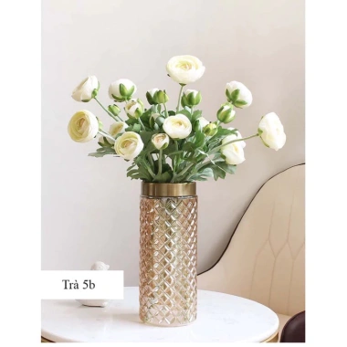 Cành hoa giả cao cấp hoa trà mao lương 5b, thân lông sịn, cắm bình trang trí nhà