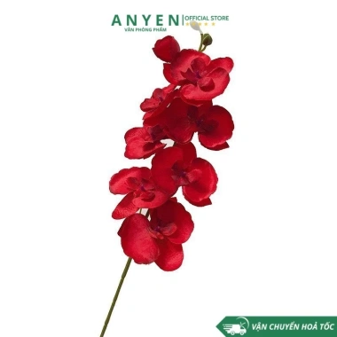 Cành Hoa Lan Nhựa Giả 70cm - Hoa Vải Đỏ Hồng Cao Cấp, Decor Cắm Bình Đám Cưới, Tết, Bàn Thờ, 14.500 VND 6