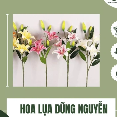 Cành Hoa Ly Giả Cao Su 3 Bông - Trang Trí Phòng Khách Sang Trọng 45.000 VND