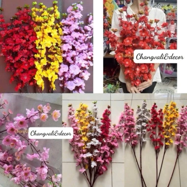 Cành hoa mai và hoa đào giả dài 100cm - Trang trí Tết, giá ưu đãi 15.000đ