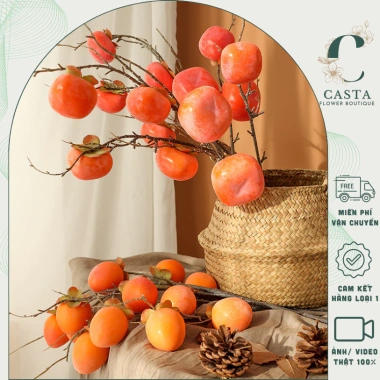 Cành Hồng Giả Dẹt 7 Quả Cao Cấp CASTA FLOWER - Thân Mùn Đẹp Trang Trí Nhà Cửa Giá 72.400 VND