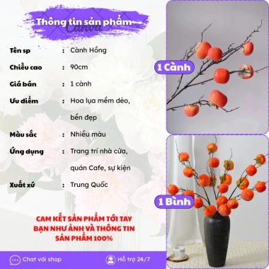 Cành Hồng Giả Dẹt 7 Quả Cao Cấp CASTA FLOWER - Thân Mùn Đẹp Trang Trí Nhà Cửa Giá 72.400 VND