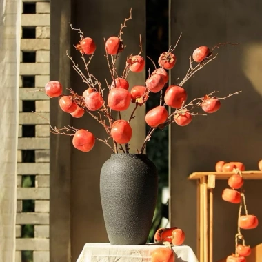 Cành hồng màu cam 7 quả decor cắm bình, trang trí Tết, giá ưu đãi 18.000