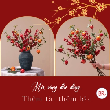 Cành Lựu Giả size 80 cắm bình trang trí Tết 2.026 cành thân dài rực rỡ đón xuân giá ưu đãi 29.000 VND