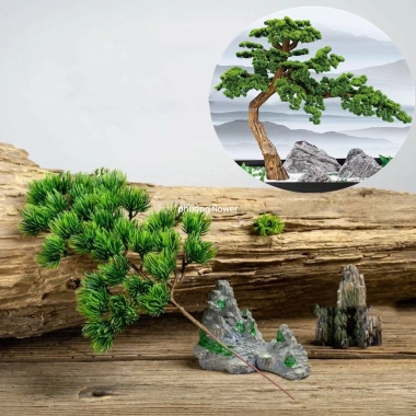 Cành tùng giả lá kim nhựa xanh bonsai tiểu cảnh sân vườn giống 100% giá 13.500