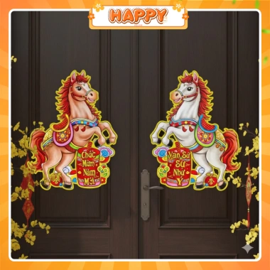 Cặp Decal Dán Cửa Ngựa Ánh Kim 7 Màu 40cm Tết Bính Ngọ 2.026 44k - HAPPY DECOR