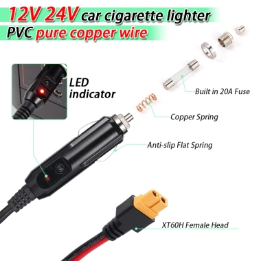 Cáp nối dài 3M XT60 10FT, bật lửa, sạc ô tô phát năng lượng mặt trời - 201.300 VND