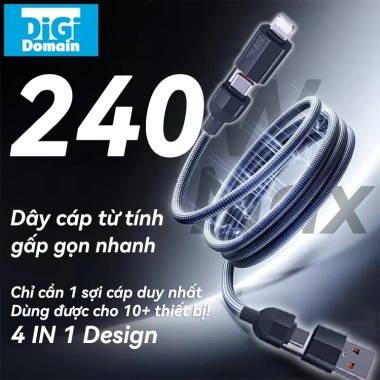 Cáp sạc 240W 4 trong 1 hút từ tính, chống cuộn, USB‑C sang Type‑C, nhanh gọn du lịch - 168k