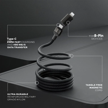 Cáp sạc 240W 4 trong 1 hút từ tính, chống cuộn, USB‑C sang Type‑C, nhanh gọn du lịch - 168k 5 Cáp sạc 240W 4 trong 1 hút từ tính, chống cuộn, USB‑C sang Type‑C, nhanh gọn du lịch - 168k 5