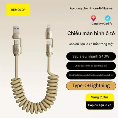 Cáp sạc nhanh 240W 4 trong 1 cho ô tô - CarPlay, Carlife, Lightning, Type-C, siêu tốc 110k 2