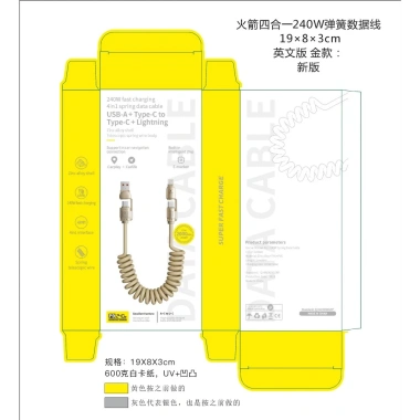 Cáp sạc nhanh 240W 4 trong 1 cho ô tô - CarPlay, Carlife, Lightning, Type-C, siêu tốc 110k 4