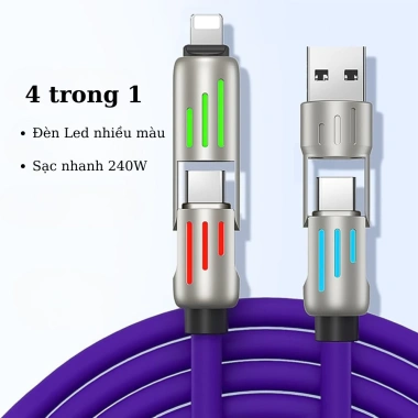 Cáp sạc nhanh 4 trong 1 240W - Đầu hợp kim kẽm siêu bền, hỗ trợ iPhone Android, giá 47.000 VND 4