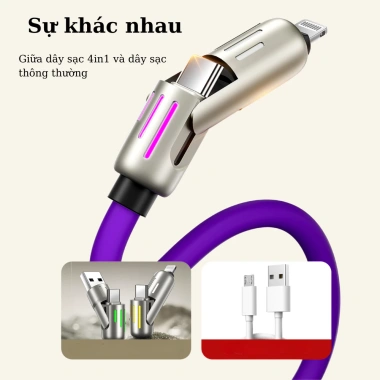Cáp sạc nhanh 4 trong 1 240W - Đầu hợp kim kẽm siêu bền, hỗ trợ iPhone Android, giá 47.000 VND 6
