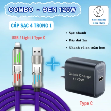 Cáp sạc nhanh 4 trong 1 240W - Đầu hợp kim kẽm siêu bền, hỗ trợ iPhone Android, giá 47.000 VND 8