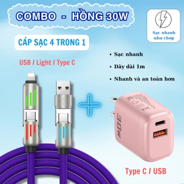 Cáp sạc nhanh 4 trong 1 240W - Đầu hợp kim kẽm siêu bền, hỗ trợ iPhone Android, giá 47.000 VND 10