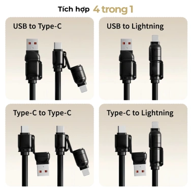 Cáp sạc nhanh 4 trong 1 lò xo 2m - PD C-L 27W, C-C 65W - VuaAuto, chỉ 95.000đ 2