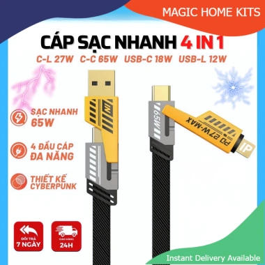 Cáp sạc nhanh đa năng 4in1 – Sạc nhanh, truyền dữ liệu, hỗ trợ mọi thiết bị, giá chỉ 59.000₫