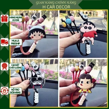 Cáp sạc ô tô Baseus 3 đầu USB sticker dễ thương - Giá 56.000₫, giảm 12.880₫