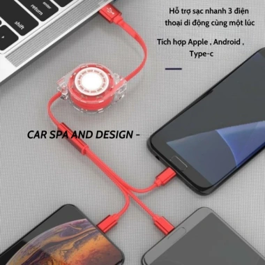 Cáp sạc ô tô Baseus 3 đầu USB sticker dễ thương - Giá 56.000₫, giảm 12.880₫