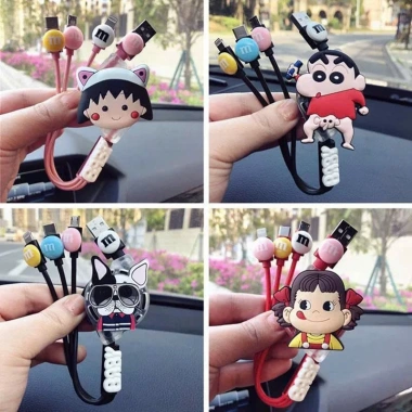 Cáp sạc ô tô Baseus 3 đầu USB sticker dễ thương - Giá 56.000₫, giảm 12.880₫