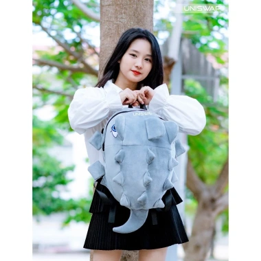 Cặp sách hình thú vải nhung cỡ trung màu đen‑xám siêu xinh - Giá ưu đãi 139k 10