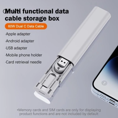 Cáp USB C PD60W sạc nhanh 15W cho iPhone 15 Pro Max – Hộp lưu trữ đa chức năng 10