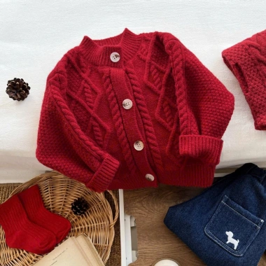 Cardigan Len Thừng Đỏ Tết Bé 6-16kg - Form Vừa, Mềm Mại, Giảm Giá 279k 6