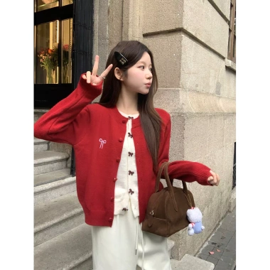 Cardigan Nữ Nơ Chi Tiết Dệt Kim 2.026 Xuân Thu – Top Giả Hai Mảnh, Áo Len Dài Tay, Áo Khoác Ngoài Giá Ưu Đãi 175.500₫