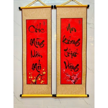Câu đối giấy gấm nhỏ 25x75cm Trang trí Tết, giá chỉ 75.000 VNĐ, họa tiết truyền thống 2